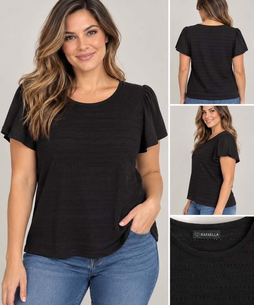 Rafaella Short Sleeve Black Textured Top Size XXL